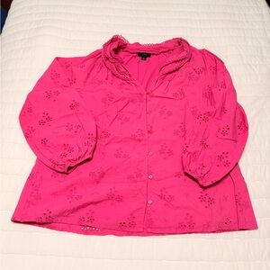JCrew Bright Fuchsia Eyelet Button-Front Blouse